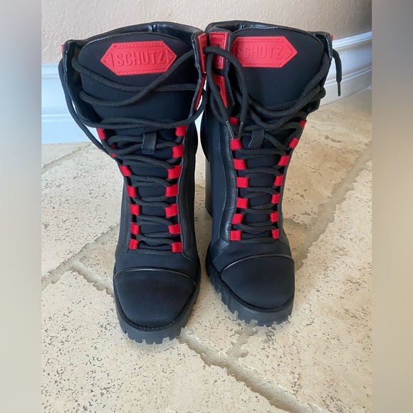 SCHUTZ Black and Red Combat Boots - Picture 1 of 5